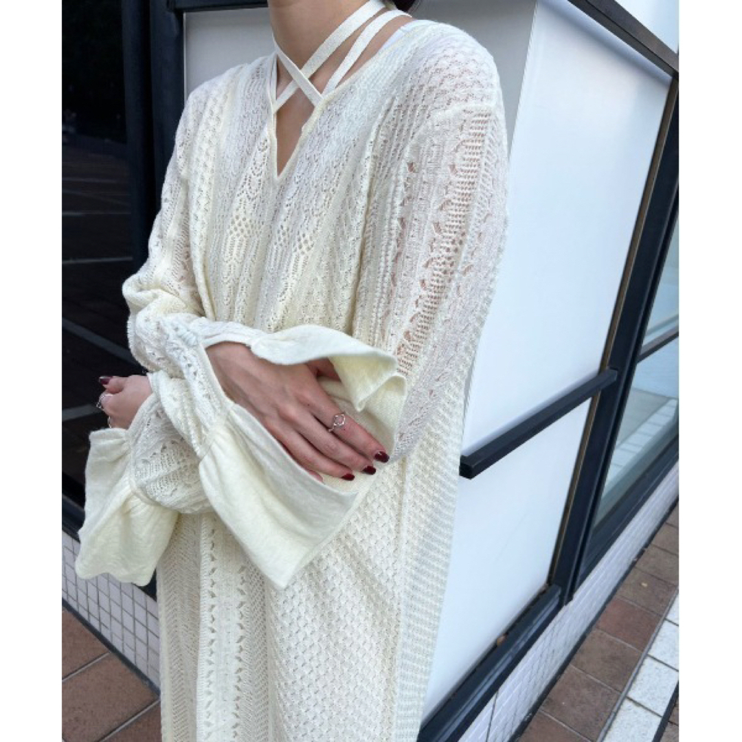 アメリ UND CROSS NECK CROCHET KNIT DRESSロングワンピース/マキシワンピース