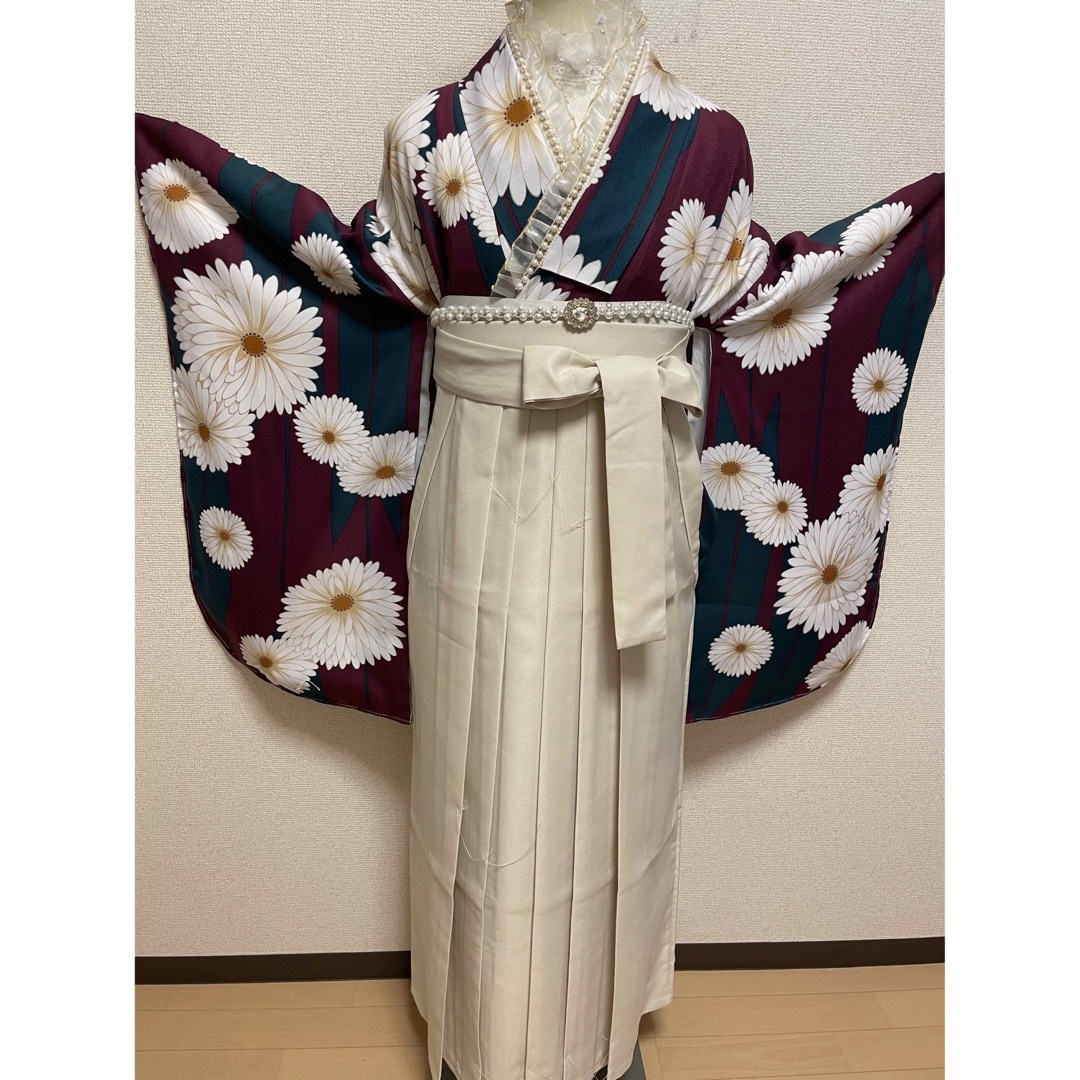卒業式　レトロモダン二尺袖着物、袴、❷点セット