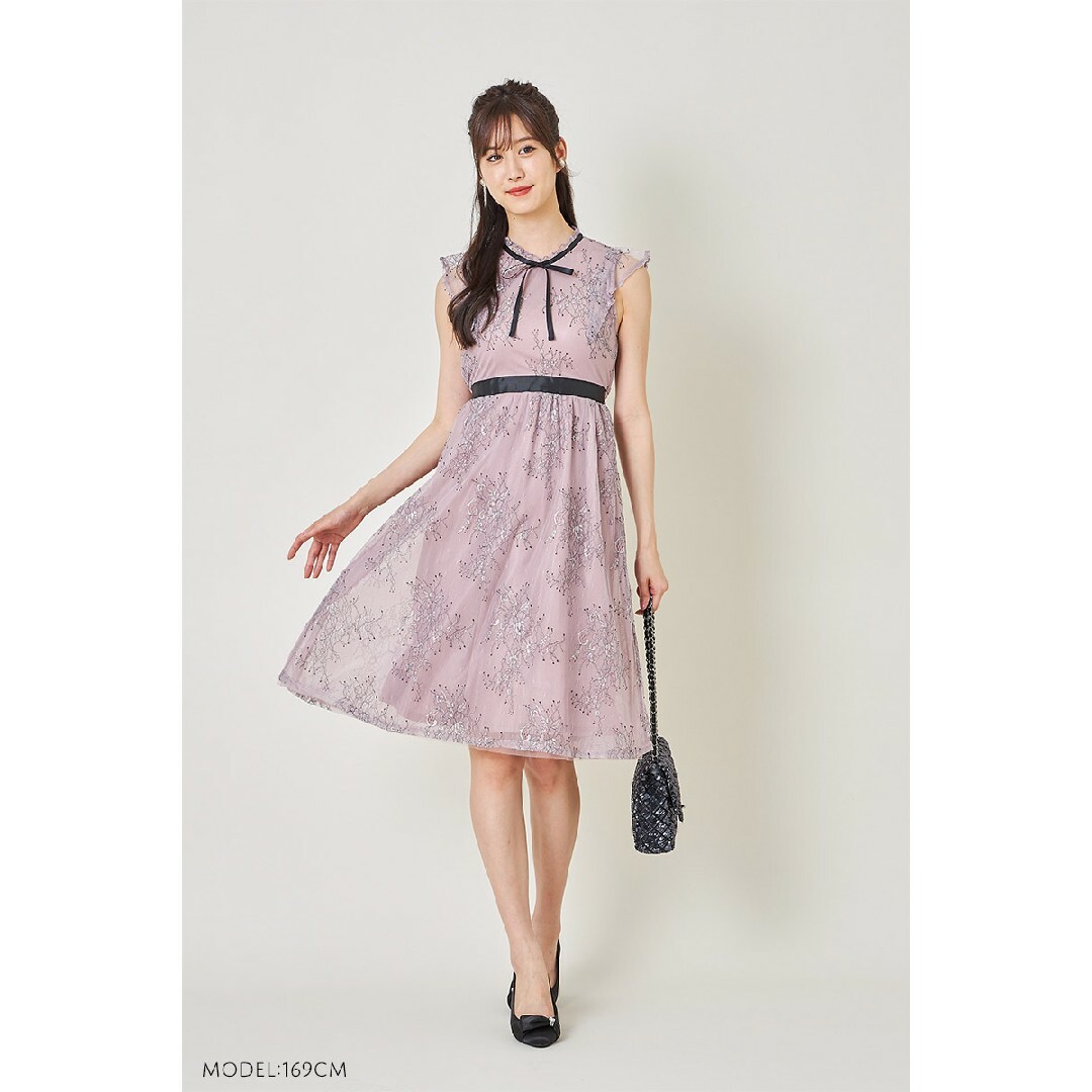 TOCCO closet(トッコクローゼット)の◆トッコ フラワーレースワンピース ドレス ラベンダー 半袖 フリル袖 春夏 M レディースのワンピース(ひざ丈ワンピース)の商品写真