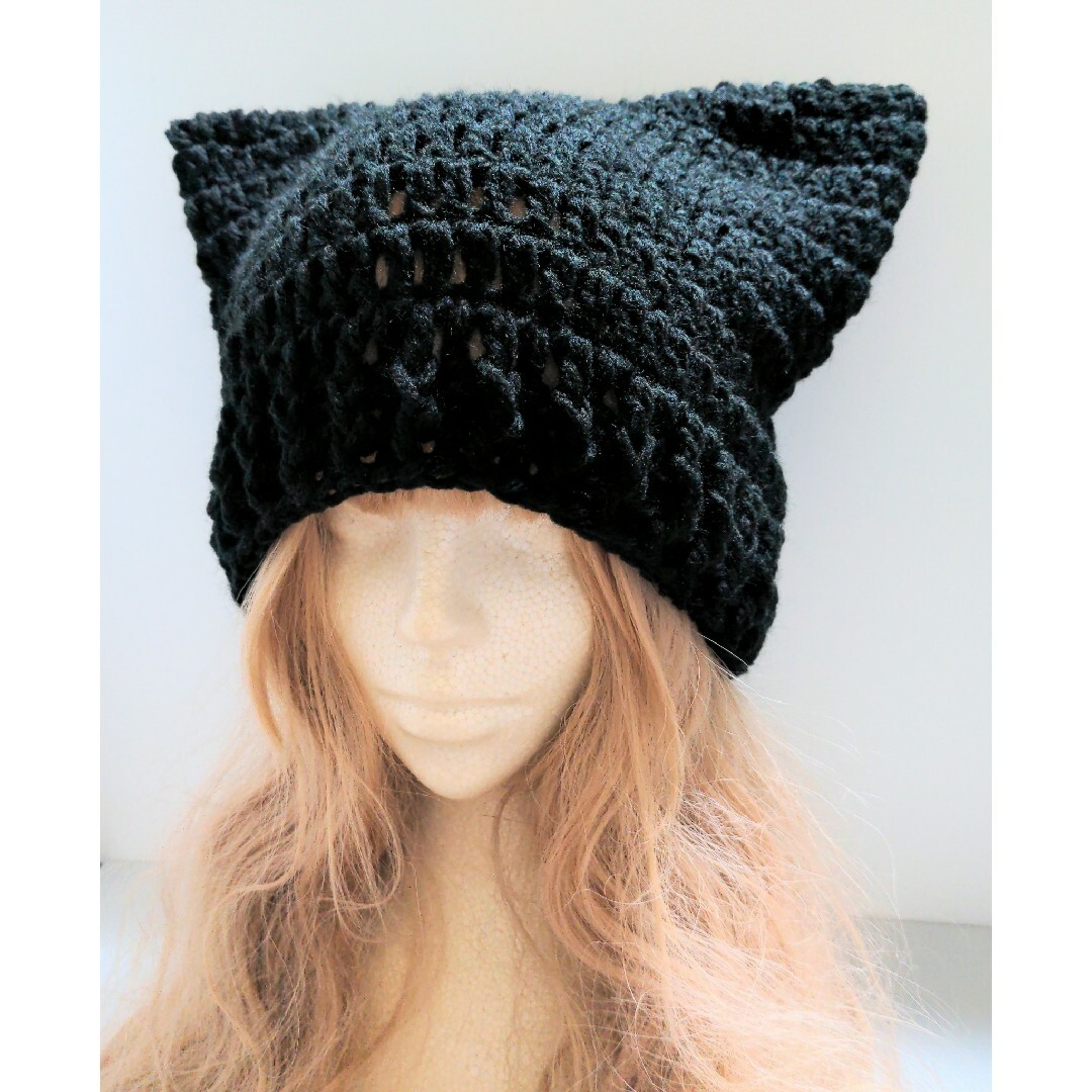 猫耳ニット帽 ネコ耳 ハンドメイド かぎ針編み y2k 野太く 猫耳ニット帽 ネコ耳 ハンドメイド かぎ針編み y2k 野太く