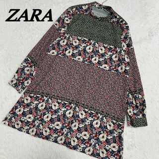 ザラ(ZARA)のZARA BASIC ザラベーシック　ワンピース　ミニ丈　花柄　Lサイズ(ミニワンピース)