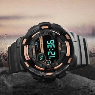 0313 新品 LED デジタル 腕時計 黒ゴールド(腕時計(デジタル))