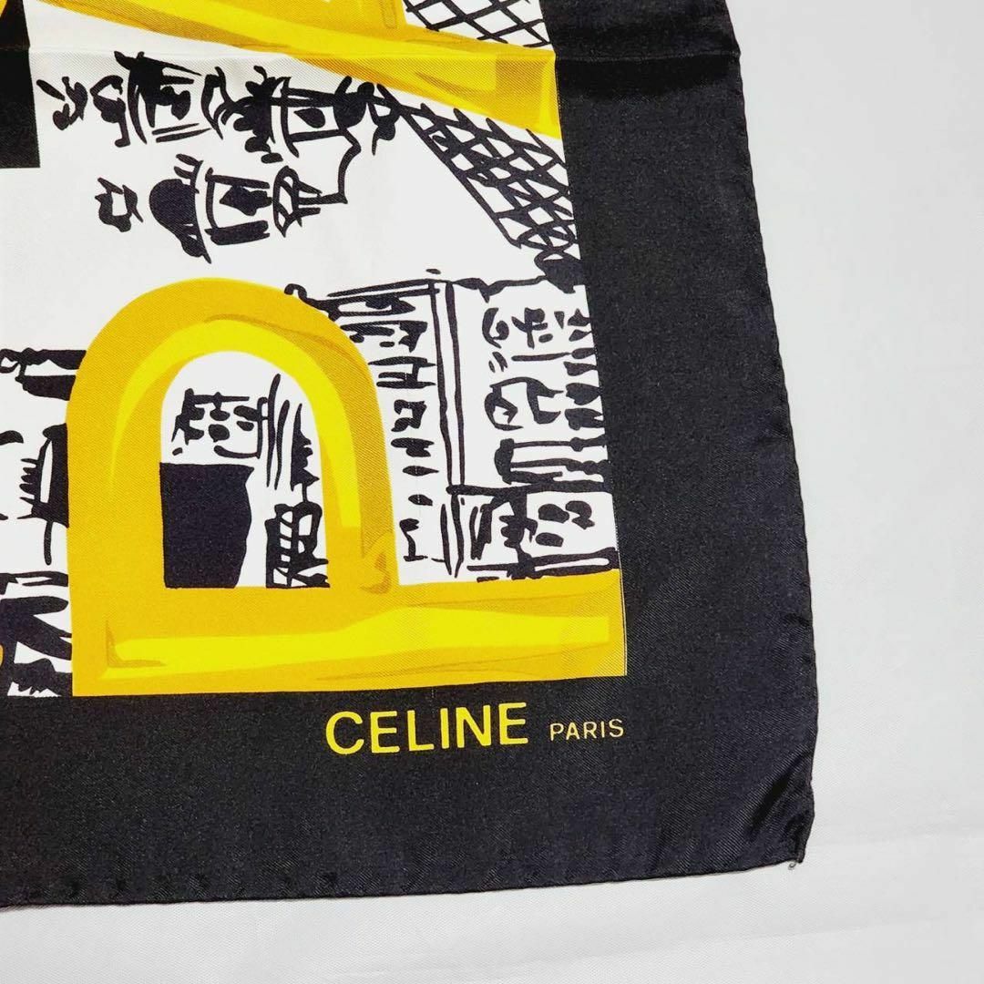 ー品販売 美品 ☆CELINE☆ スカーフ 大判 パリ 街並み 手描き風 シルク 