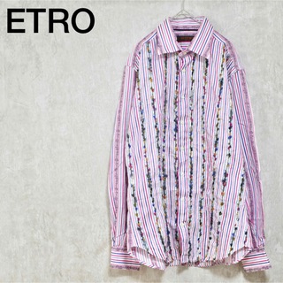 ETRO イタリア製 ジャガード織 マルチストライプ長袖シャツ