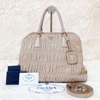 【美品】PRADA×プラダ ギャザーオールレザーハンドバッグ