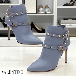 ヴァレンティノ(VALENTINO)の6588 ヴァレンティノ ロックスタッズ レザー ショートブーツ ブルー系(ブーツ)