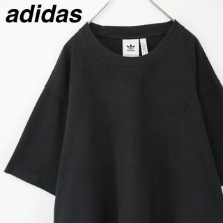 アディダス(adidas)の【3XLサイズ】アディダス／Tシャツ　刺繍ロゴ　トレフォイルロゴ　ブラック　古着(Tシャツ/カットソー(半袖/袖なし))