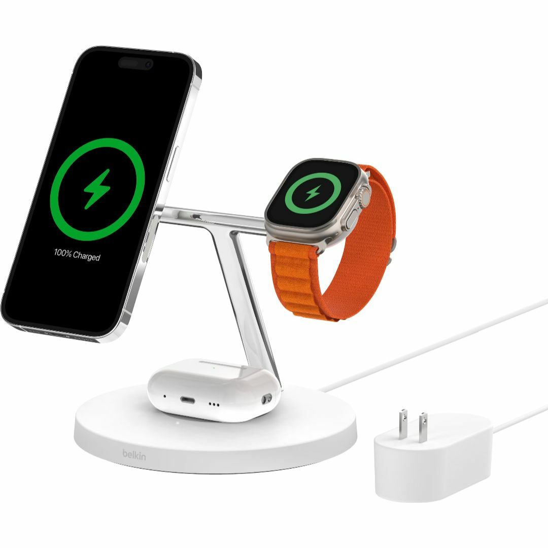 Belkin 3 in 1 MagSafe充電器 最大15W高速充電 ワイヤレス