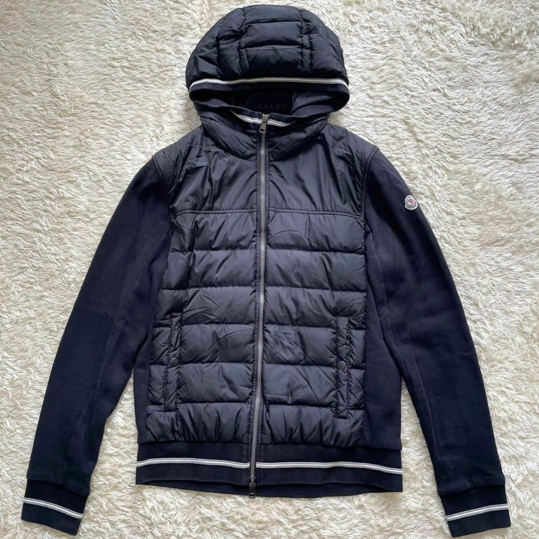 MONCLER ダウンジャケット 切替パーカー ブラック Lサイズ スウェット