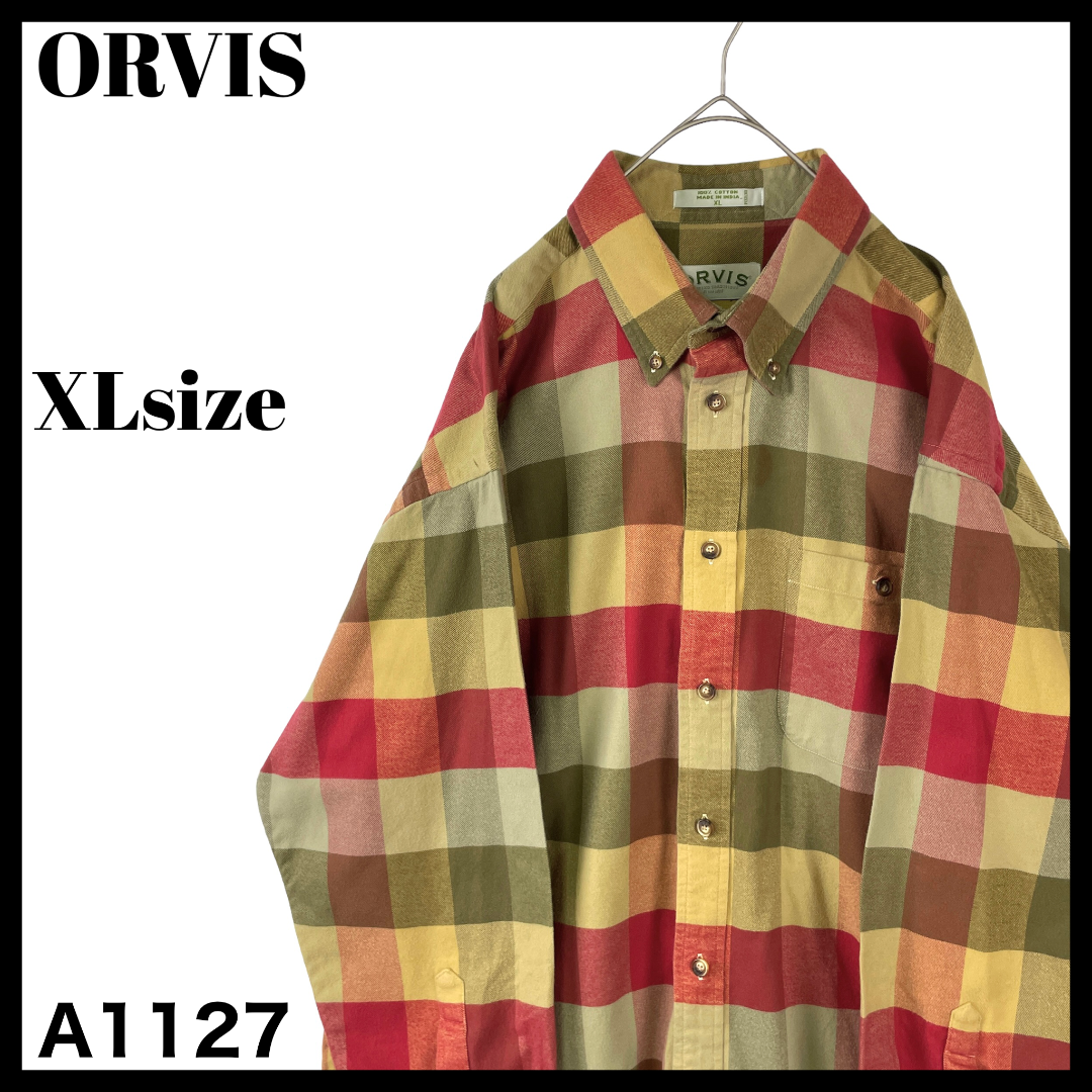 USA古着 ORVIS 長袖ボタンダウンシャツ チェック ネルシャツ XL メンズのトップス(シャツ)の商品写真