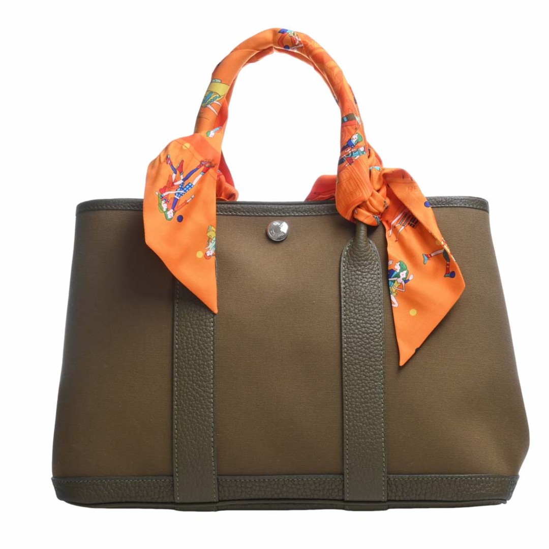 HERMES エルメス トワルオフィシェ ネゴンダ ツイリー付 ガーデンパーティTPM ハンドバッグ - カーキ by