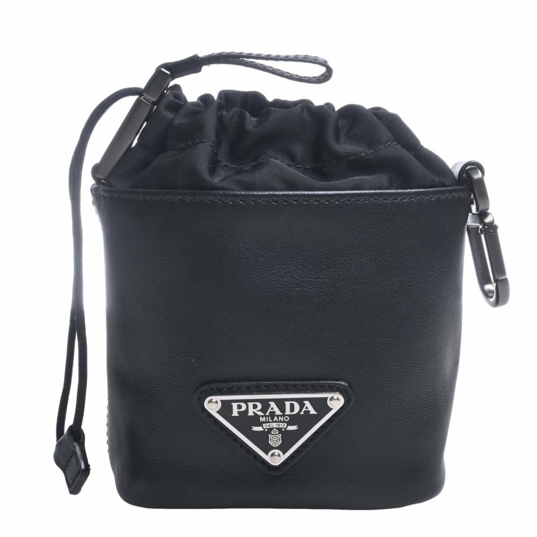 PRADA プラダ レザー トライアングルロゴ 巾着型 ポーチ - ブラック byレディース