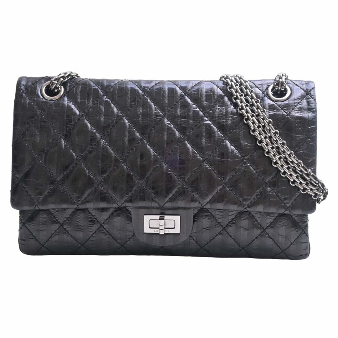 ショルダーバッグCHANEL シャネル レザー 2.55 マトラッセ Wフラップ Wチェーン ショルダーバッグ - ブラック by