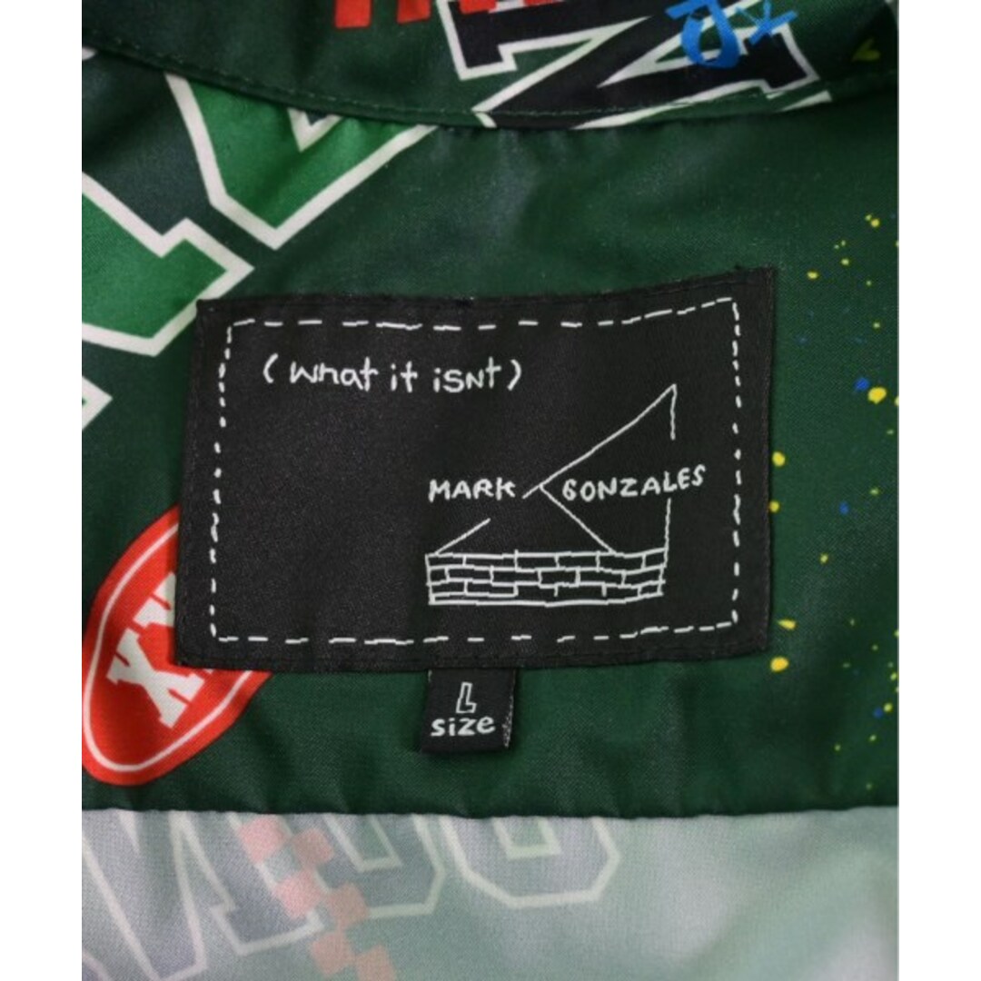 Mark Gonzales(マークゴンザレス)のMARK GONZALES カジュアルシャツ L 緑x青x黒等(総柄) 【古着】【中古】 レディースのトップス(シャツ/ブラウス(長袖/七分))の商品写真