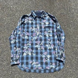 アートヴィンテージ(ART VINTAGE)のvintage オーバーサイズチェックシャツ　花柄　あさがお(シャツ)