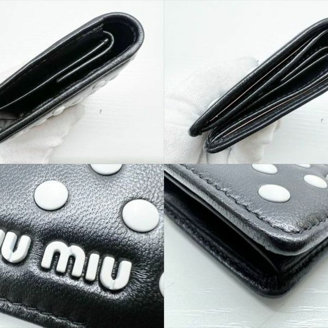 美品　ミュウミュウ　ロゴ　ドット　二つ折り　 コンパクト　財布　RFID