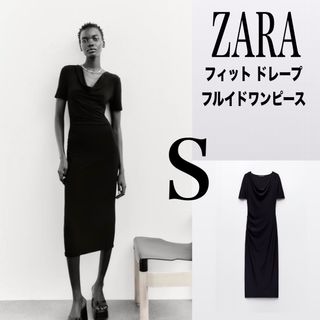 ザラ ロングワンピース シャツワンピース 長袖 無地 シンプル 黒 レディース USA Mサイズ ブラック ZARA