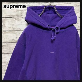 【人気Sロゴパーカー】supremeワンポイント刺繍ロゴ紫パーカーM長袖