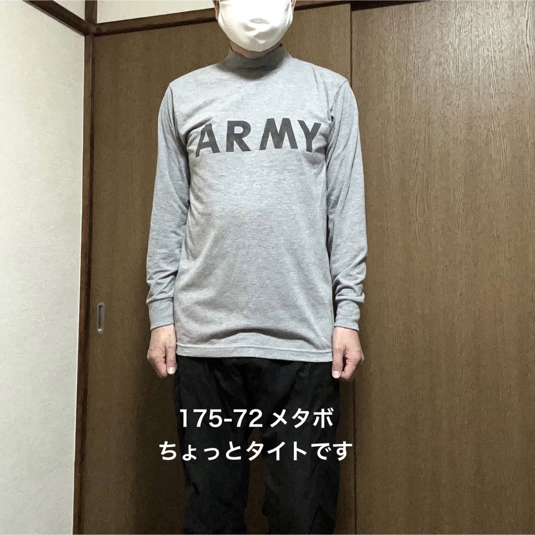 Mサイズ相当！ARMY 古着長袖リフレクターTシャツ ハイネック グレー の