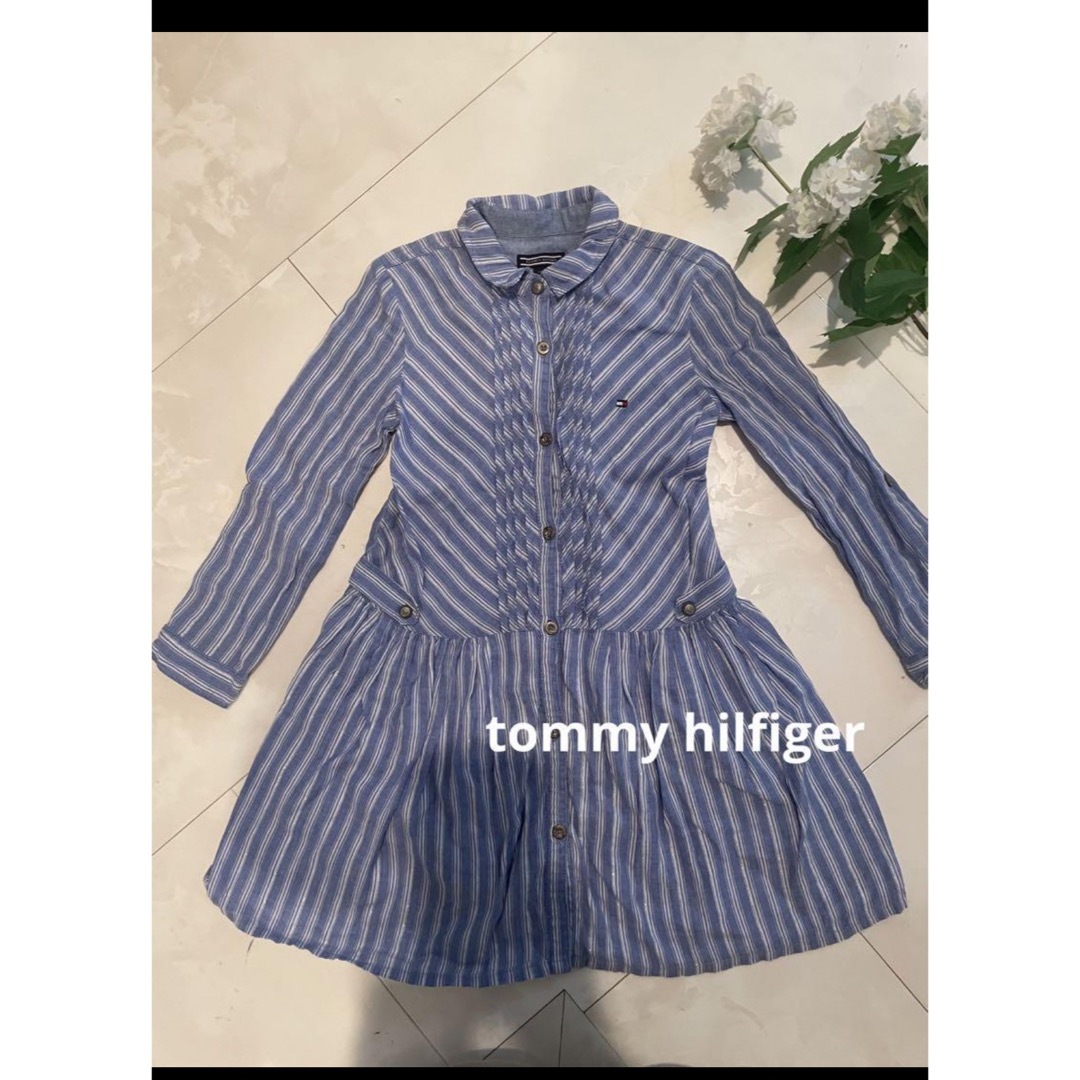 TOMMY HILFIGER(トミーヒルフィガー)のtommy hilfiger トミー　長袖　シャツ　ワンピース　ボーダー　ラメ キッズ/ベビー/マタニティのキッズ服女の子用(90cm~)(ワンピース)の商品写真