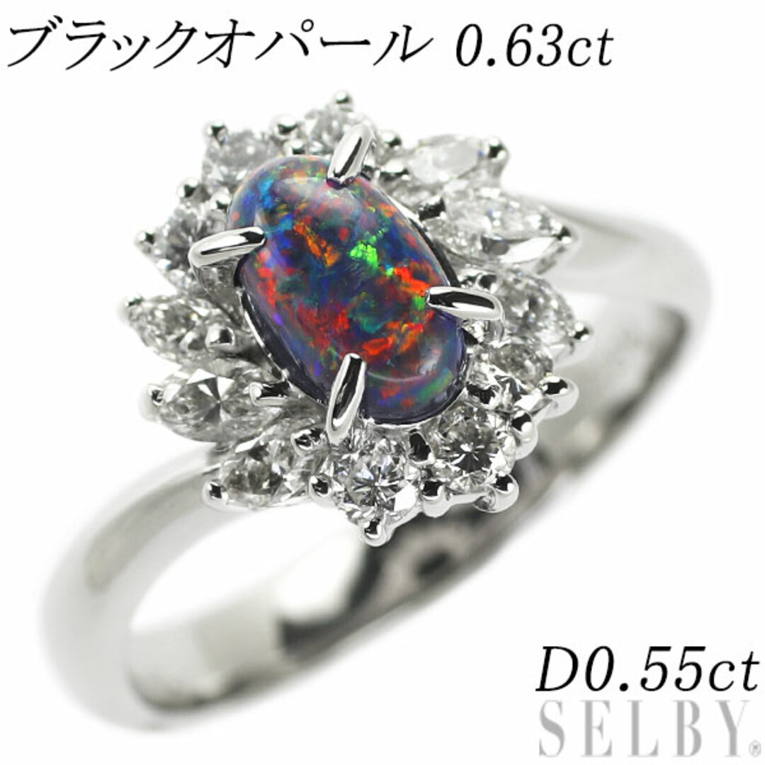 Pt900 ブラックオパール ダイヤモンド リング 0.63ct D0.55ct