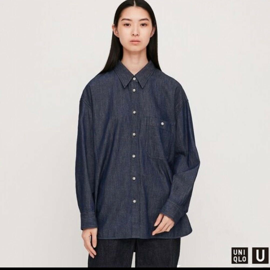 UNIQLO(ユニクロ)のUNIQLO U デニムオーバーサイズシャツ ユニセックス インディゴブルー S レディースのトップス(シャツ/ブラウス(長袖/七分))の商品写真