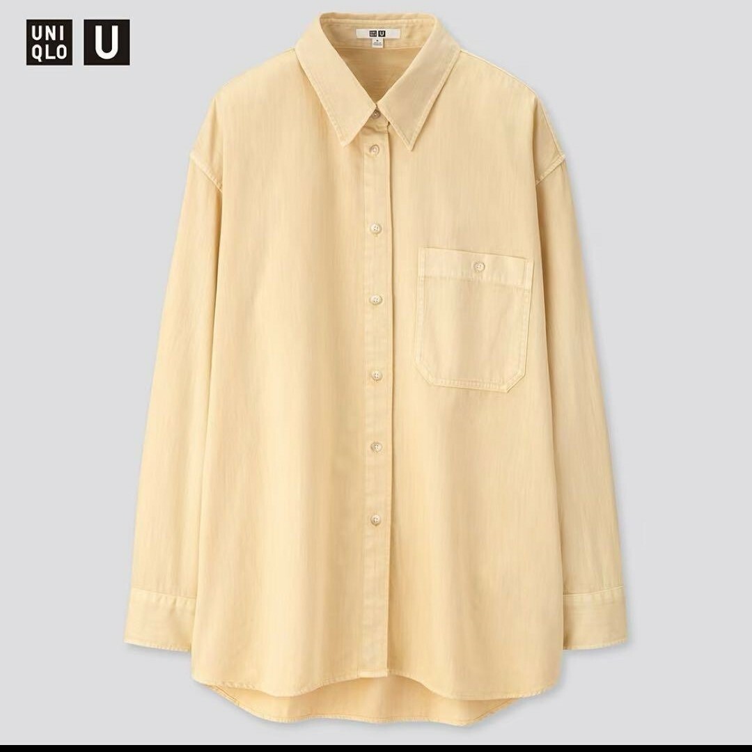 UNIQLO(ユニクロ)のUNIQLO U デニムオーバーサイズシャツ ユニセックス クリーム色  S レディースのトップス(シャツ/ブラウス(長袖/七分))の商品写真