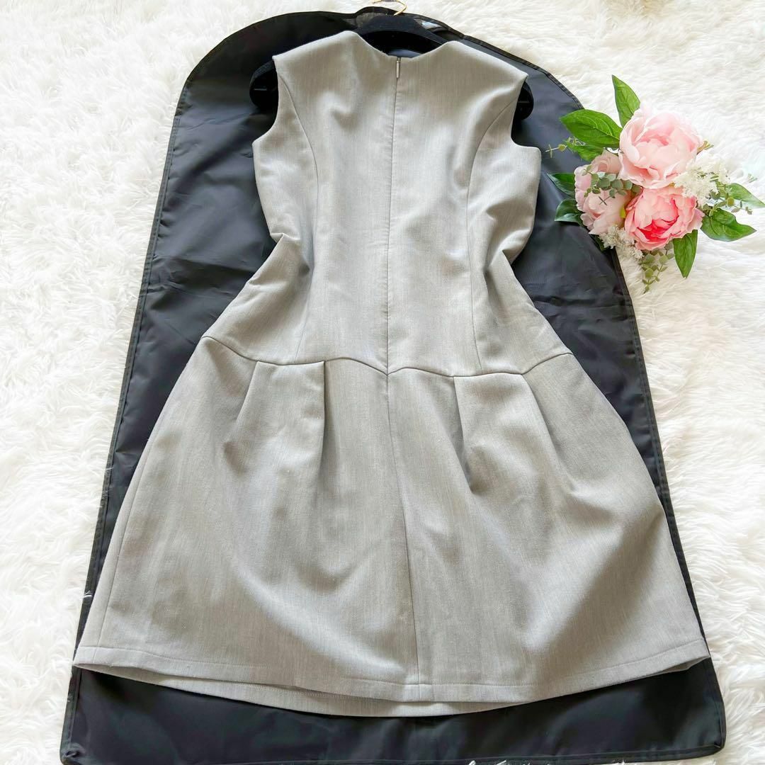 Rene ルネ リボン ノースリーブ ワンピース M グレー 上品-