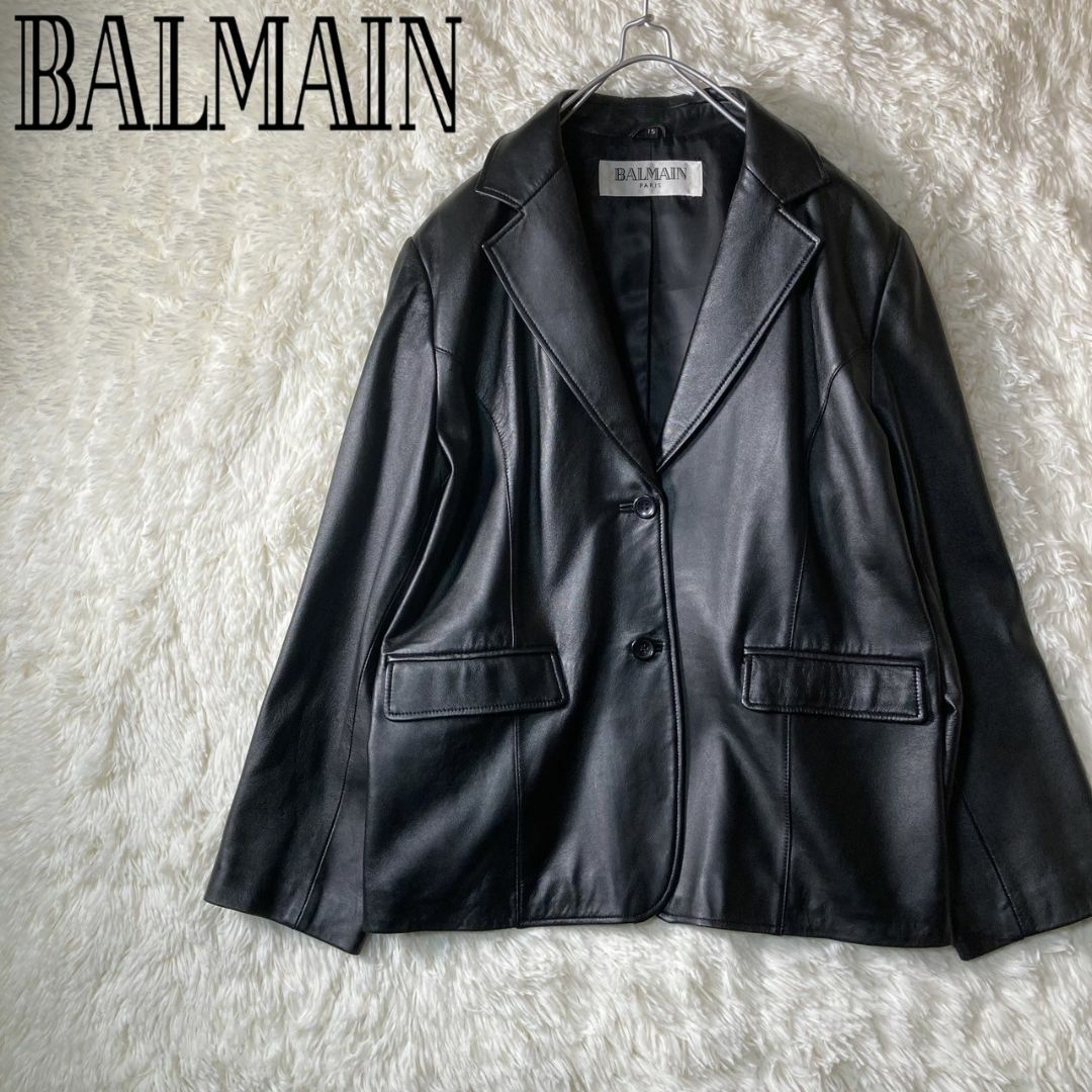 極美品 BALMAIN レザー 羊革 テーラードジャケット 15号 2XLジャケット/アウター