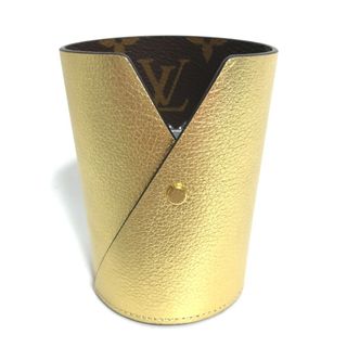 ルイヴィトン(LOUIS VUITTON)のルイヴィトン LOUIS VUITTON ポ クレヨン ガストン 非売品 モノグラム ノベルティ ペン立て オブジェ レザー ゴールド 美品(彫刻/オブジェ)