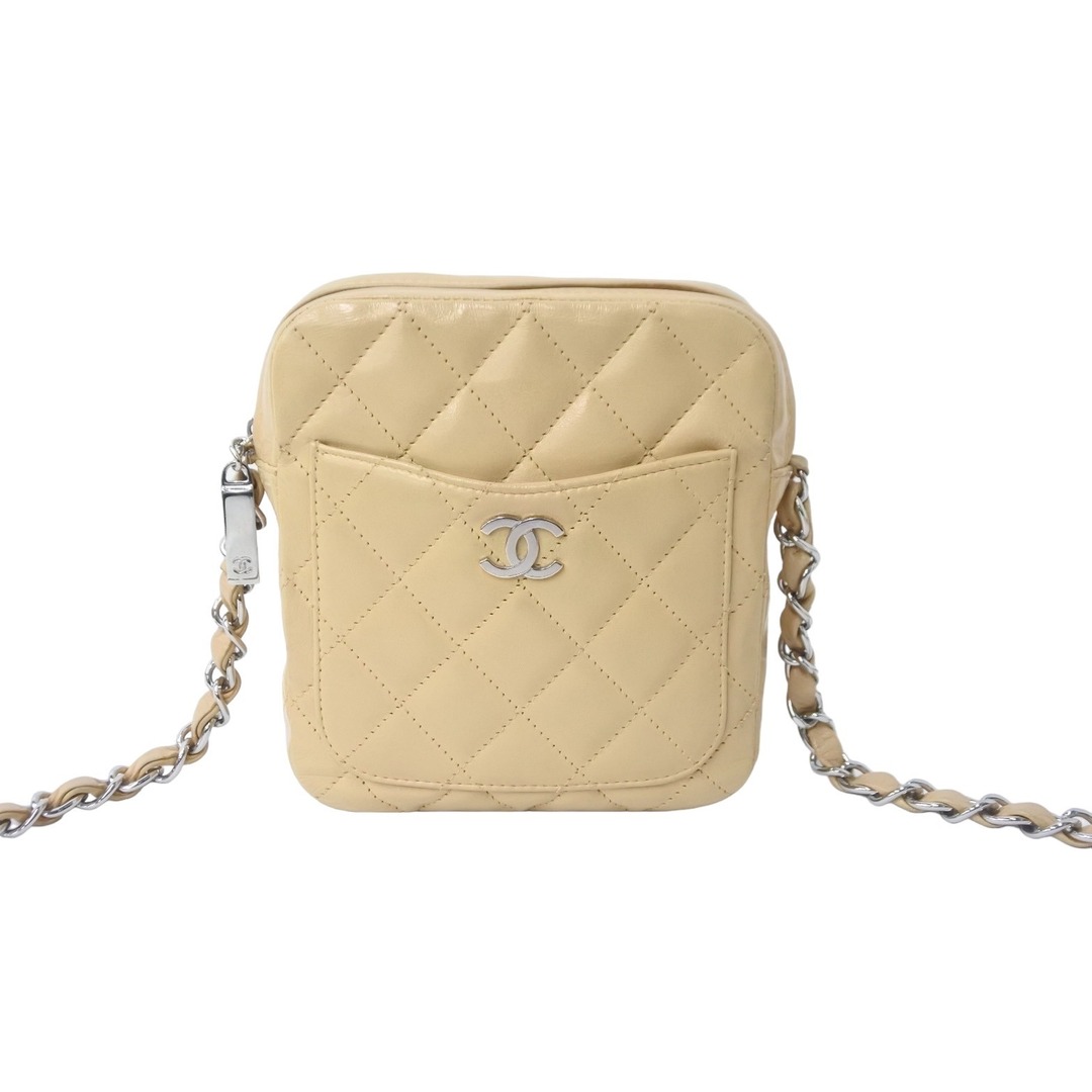 CHANEL(シャネル)のCHANEL シャネル ココマーク チェーンショルダーバッグ マトラッセ スクエア 10番台 ベージュ シルバー金具 良品 中古 56692 レディースのバッグ(ハンドバッグ)の商品写真