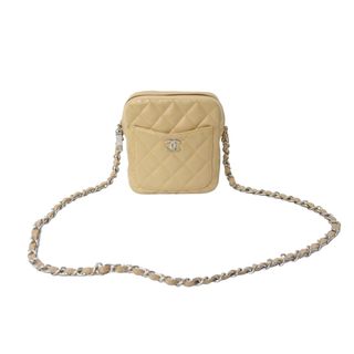 シャネル(CHANEL)のCHANEL シャネル ココマーク チェーンショルダーバッグ マトラッセ スクエア 10番台 ベージュ シルバー金具 良品 中古 56692(ハンドバッグ)