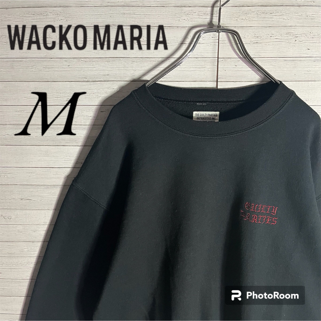 【大人気デザイン】ワコマリア ワンポイント刺繍ロゴ スウェット ブラック Mのサムネイル