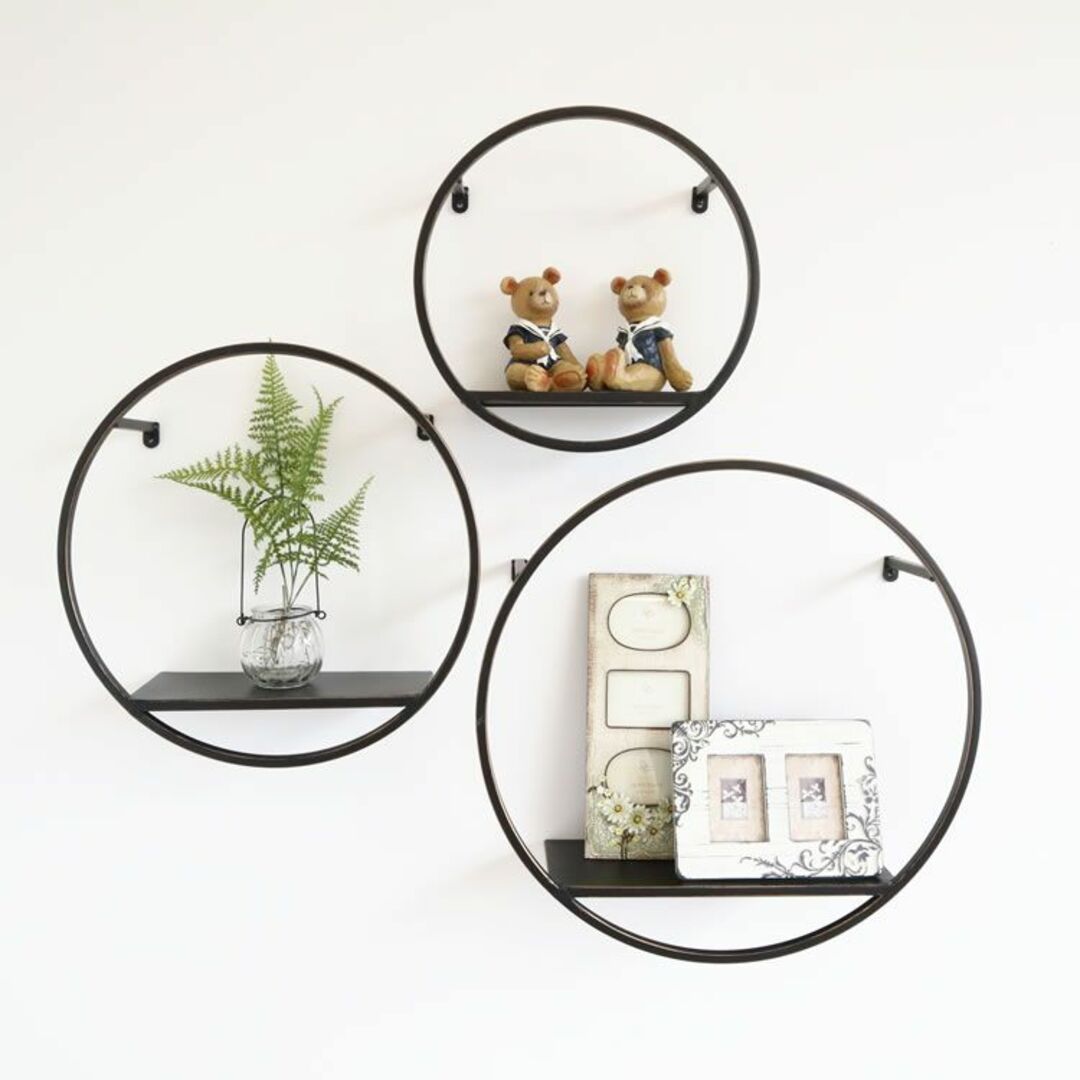 壁掛け式ディスプレイシェルフ/ウォールシェルフ 円形 3個セット インテリア/住まい/日用品の収納家具(棚/ラック/タンス)の商品写真
