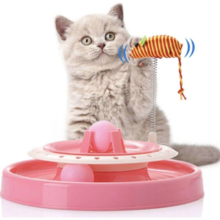 ◯猫のおもちゃ 猫用 おもちゃ  おしゃれ 回転くるくるボール 揺れるねずみ付き(猫)