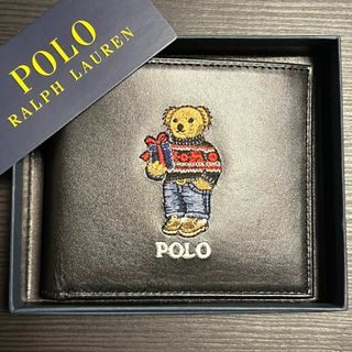 ポロラルフローレン(POLO RALPH LAUREN)の【海外限定】2023年新作 冬服ポロベアラルフローレン レザー二つ折財布ブラック(折り財布)