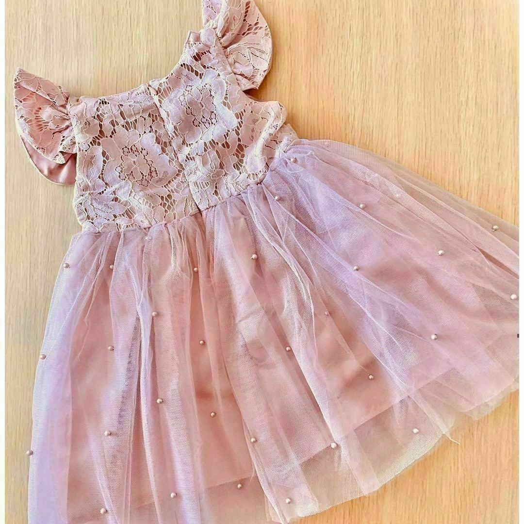 【レターパック】110 ワンピース　キッズドレス　チュール　ピンク　フリル キッズ/ベビー/マタニティのキッズ服女の子用(90cm~)(ワンピース)の商品写真