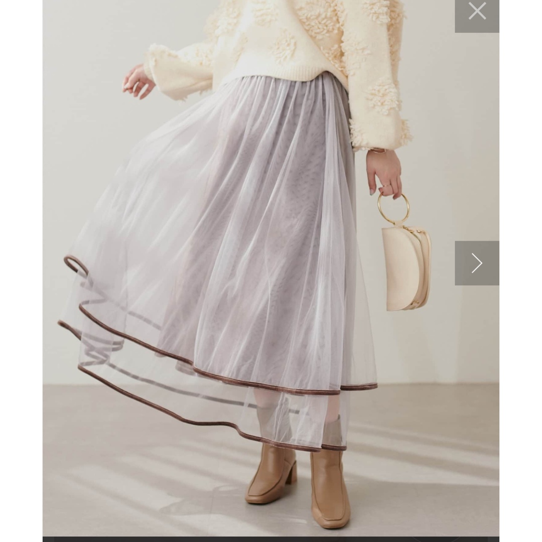 natural couture(ナチュラルクチュール)のナチュラルクチュール　裾ベロアチュールティアードスカート レディースのスカート(ロングスカート)の商品写真
