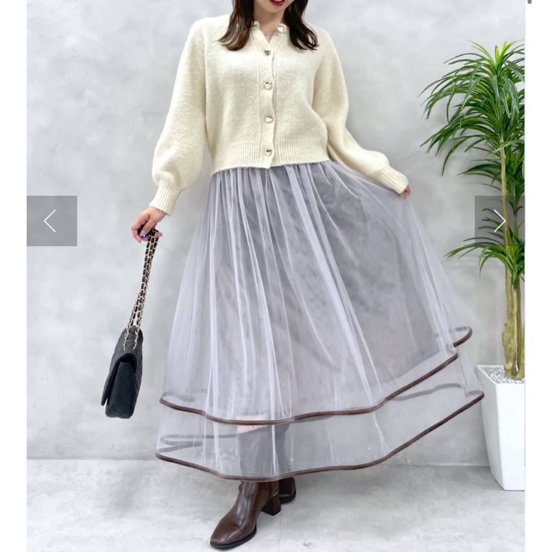 natural couture(ナチュラルクチュール)のナチュラルクチュール　裾ベロアチュールティアードスカート レディースのスカート(ロングスカート)の商品写真