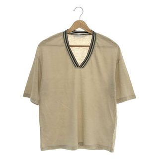 FABIANA FILIPPI / ファビアナフィリッピ | リネン ビジュー装飾 Vネック Tシャツ | XS | ベージュ | レディース(Tシャツ(半袖/袖なし))