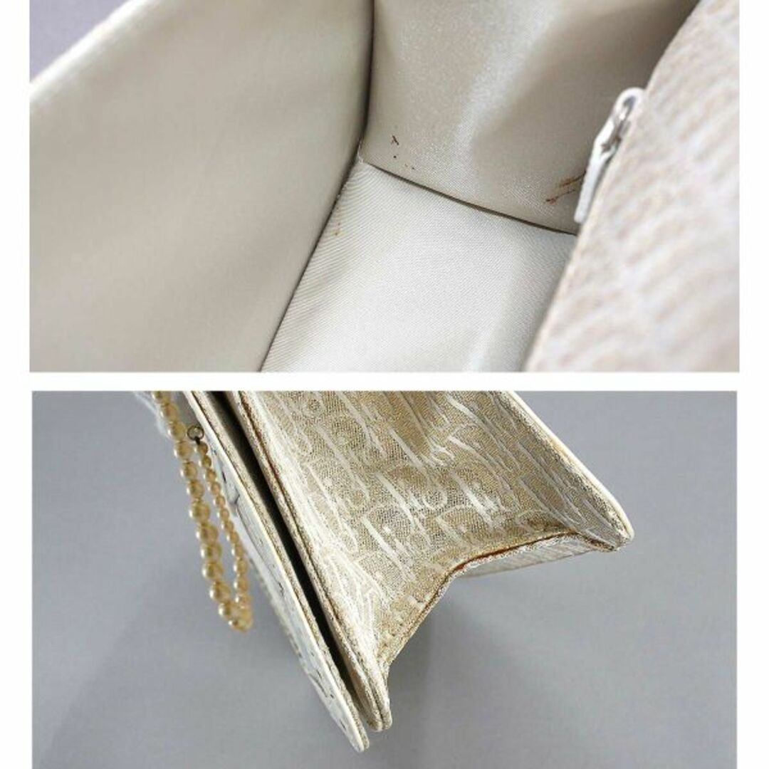 クリスチャン ディオール Christian Dior トロッター ハンド バッグ キャンバス レザー ゴールド ホワイト VLP 90211195