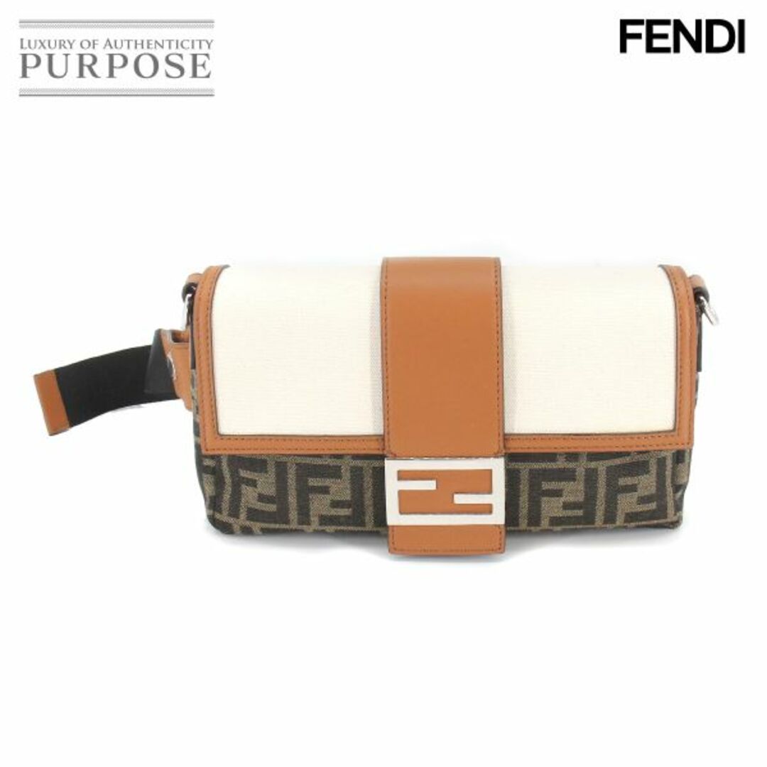 未使用 展示品 フェンディ FENDI バゲッド レギュラー ボディ ショルダー バッグ キャンバス レザー ブラウン シルバー 金具 7VA472 VLP 90213120