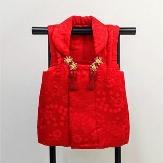 正絹】 絹100% 女の子 七五三 3歳 被布コート 単品 赤 無地の通販 by