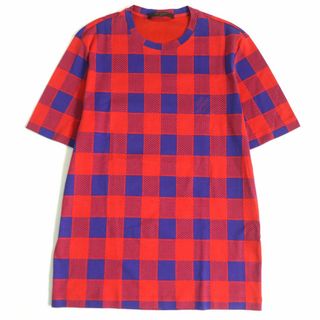 美品□2012年製 LOUIS VUITTON/ルイヴィトン H1JR50JU3 マサイチェック 総柄 コットン100％ 半袖Tシャツ レッド×ブルー M 伊製 正規品　t05-st30224-562