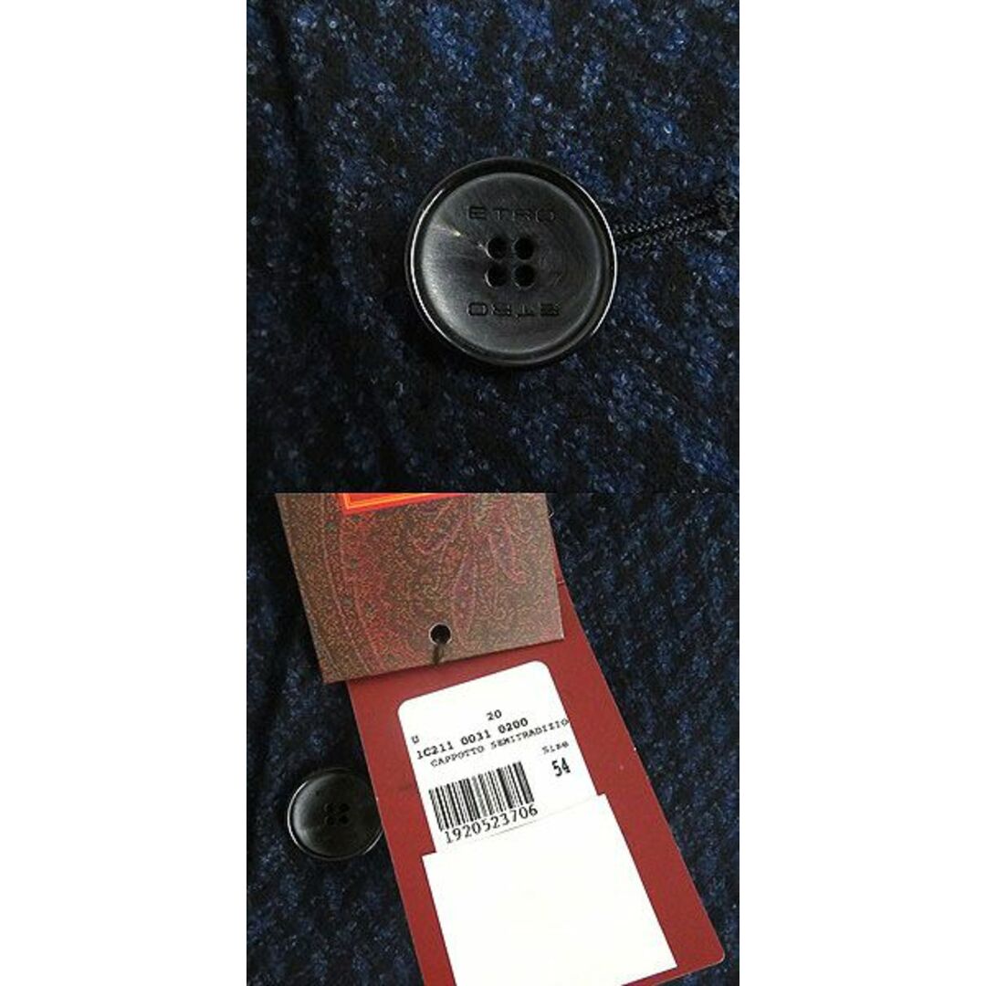 未使用品□19AW ETRO/エトロ COMFORTETRO 総柄 ロゴボタン チェスターコート/ウールコート/ロングコート ネイビー 54 イタリア製 メンズ t13-st30307-514