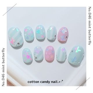 ネイルチップ★No.046 mint butterfly(ネイルチップ)