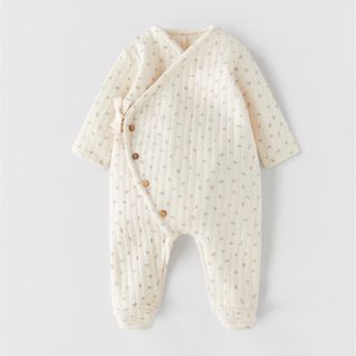 ザラキッズ(ZARA KIDS)の【新品】リーフ柄　ベビーロンパース　限定値下げ⬇️(ロンパース)