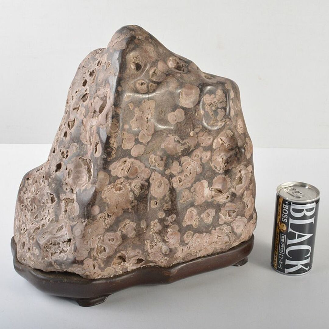 天然石　鑑賞石　置物　重さ約15kg　唐木台付　V　R6517F彫刻/オブジェ