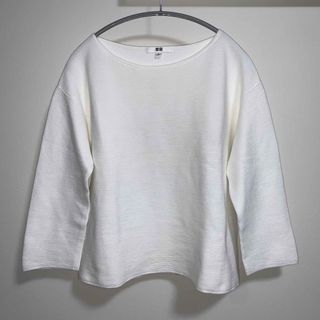 ユニクロ(UNIQLO)の★新品★ユニクロ★リップルクルーネックセーター★七分袖★白★(カットソー(長袖/七分))