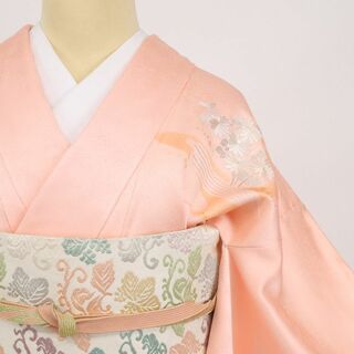 □セール□訪問着 東京ますいわ屋 ピンク 霞に刺繍の花草 袷正絹着物